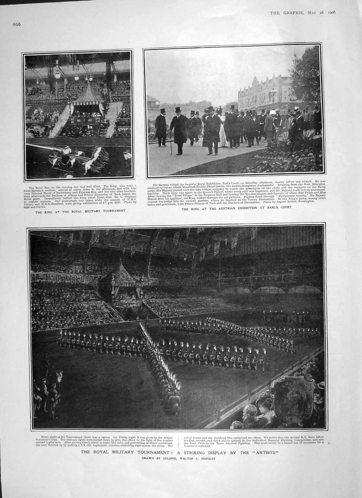 Old Antique Print 1906 Military Tournament King Austrian Exhibition Earls 20th