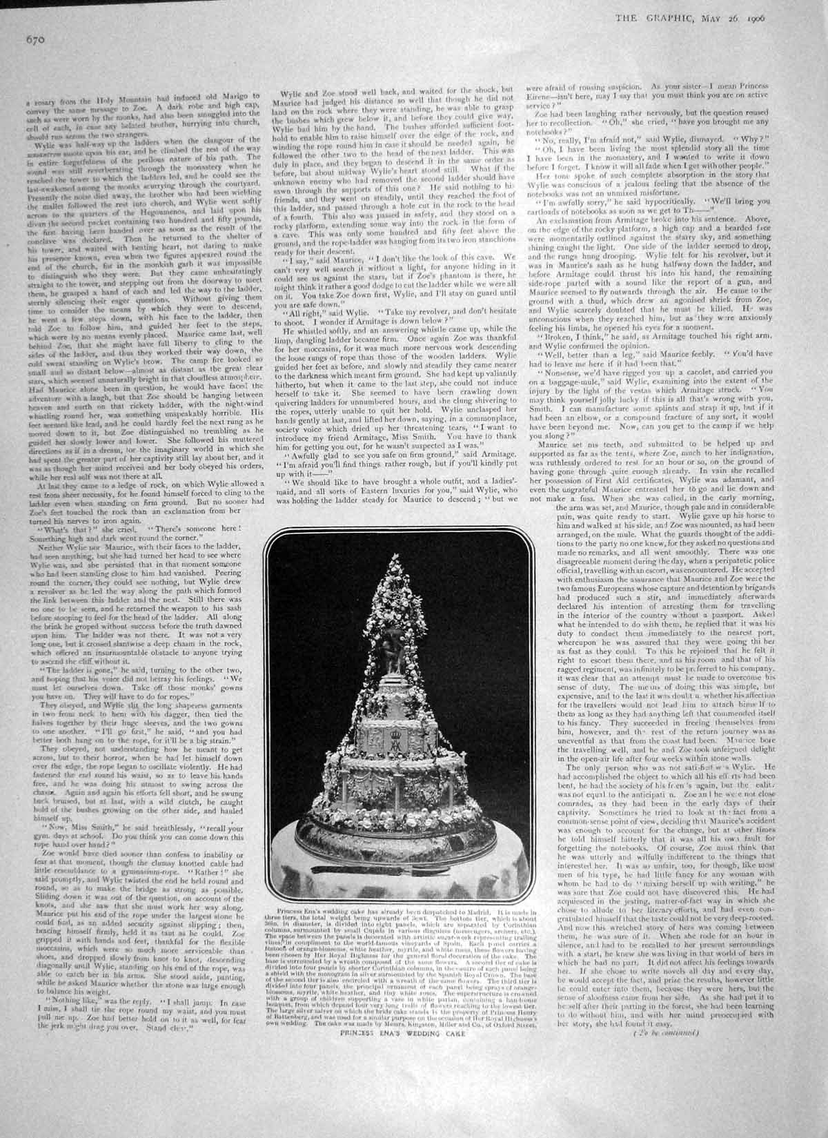 Original Old Antique Print 1906 Princess Ena Wedding Cake Madrid Spain Kingston