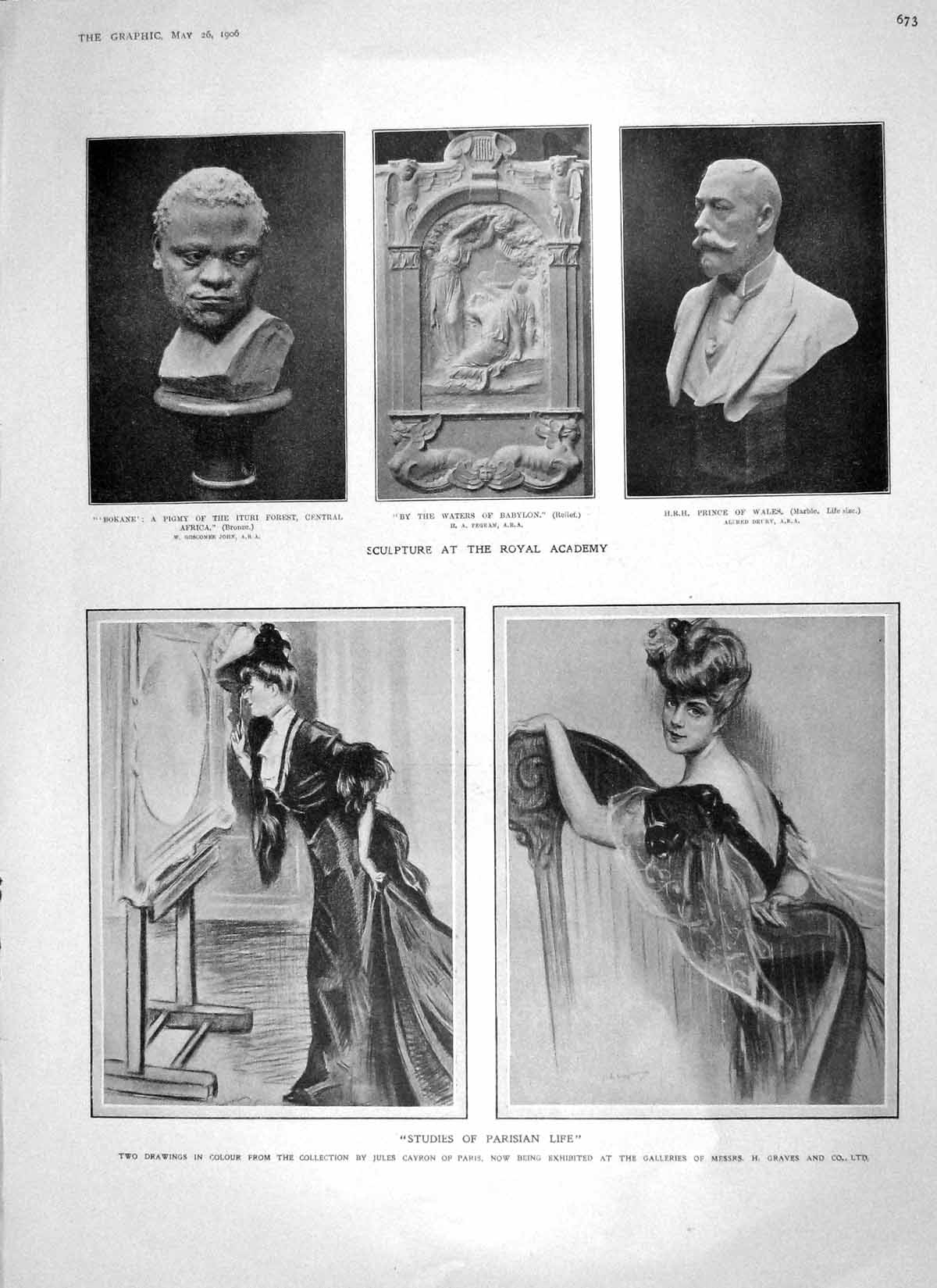Original Old Antique Print 1906 Sculpture Prince Wales Bokane Foreign Legion