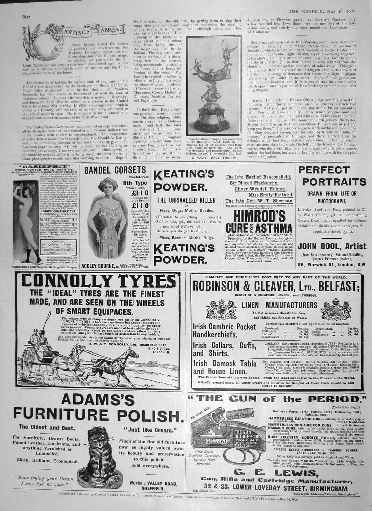Original Old Antique Print 1906 Yacht Race Trophy Thomas Lipton Connolly Tyres