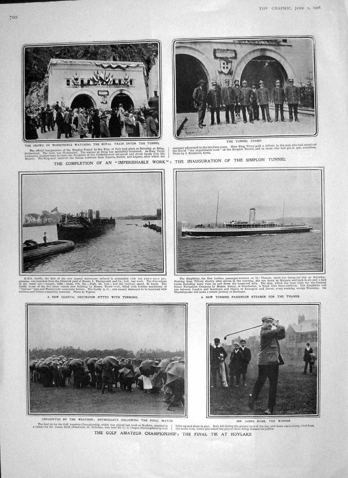 Old Antique Print 1906 Golf Hoylake Ship Kingfisher Simplon Wedding Spain 20th