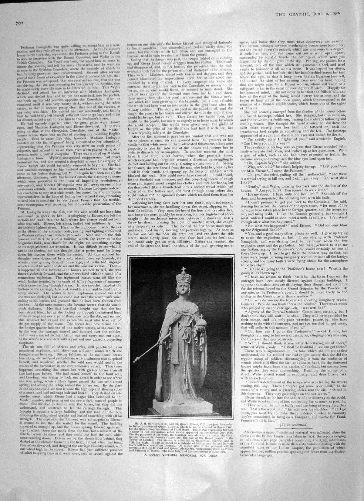 Original Old Antique Print 1906 Queen Victoria Memorial Statue India Gardner