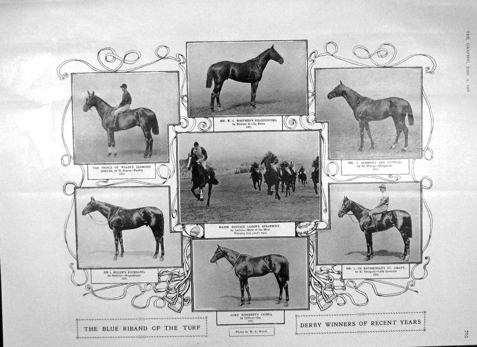 Original Old Antique Print 1906 Derby Horse Race Amant Rocksand Aragon Castile