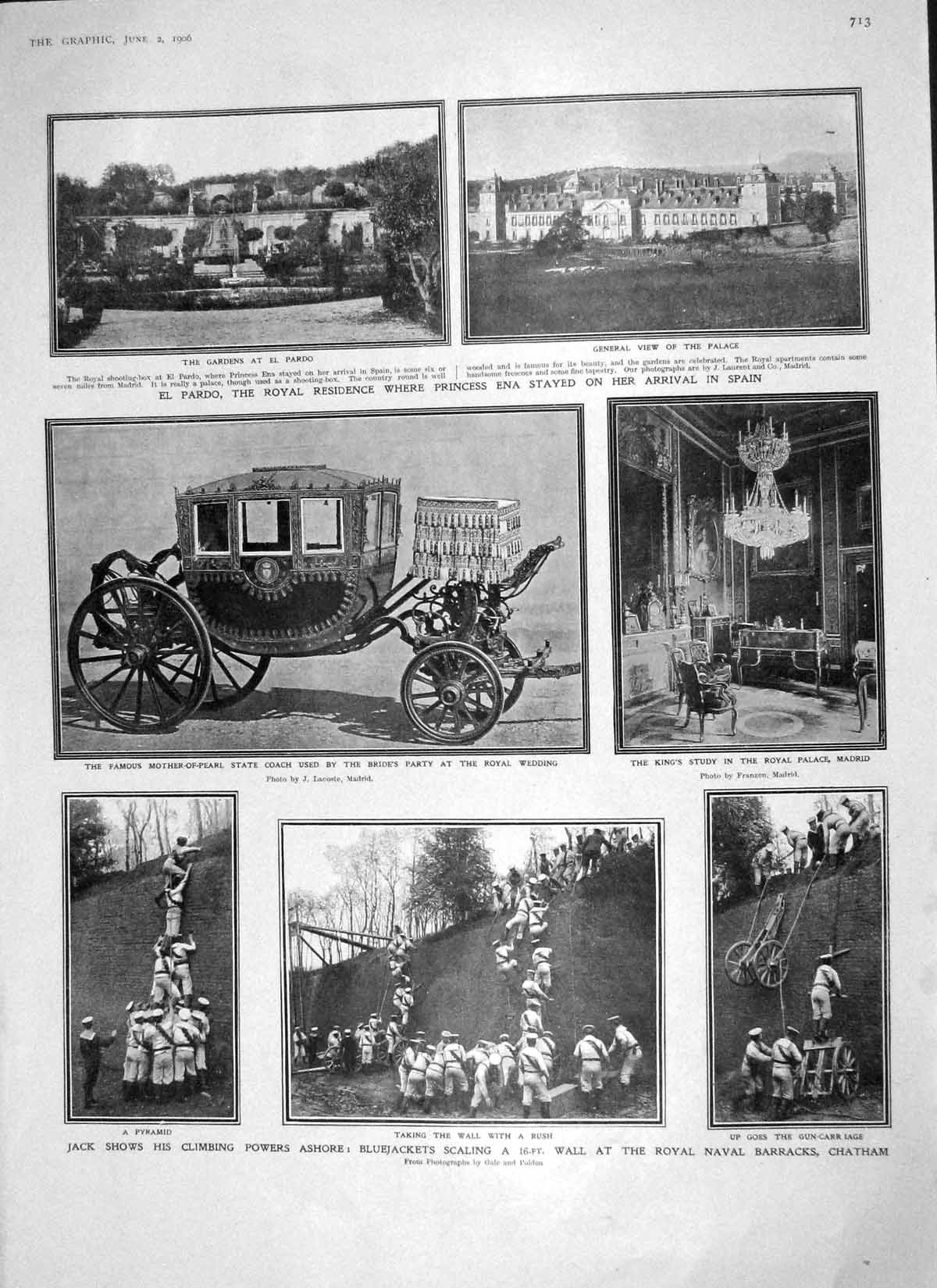 Old Antique Print 1906 Bluejackets Chatham Palace Madrid Goodwyn Vaughan 20th