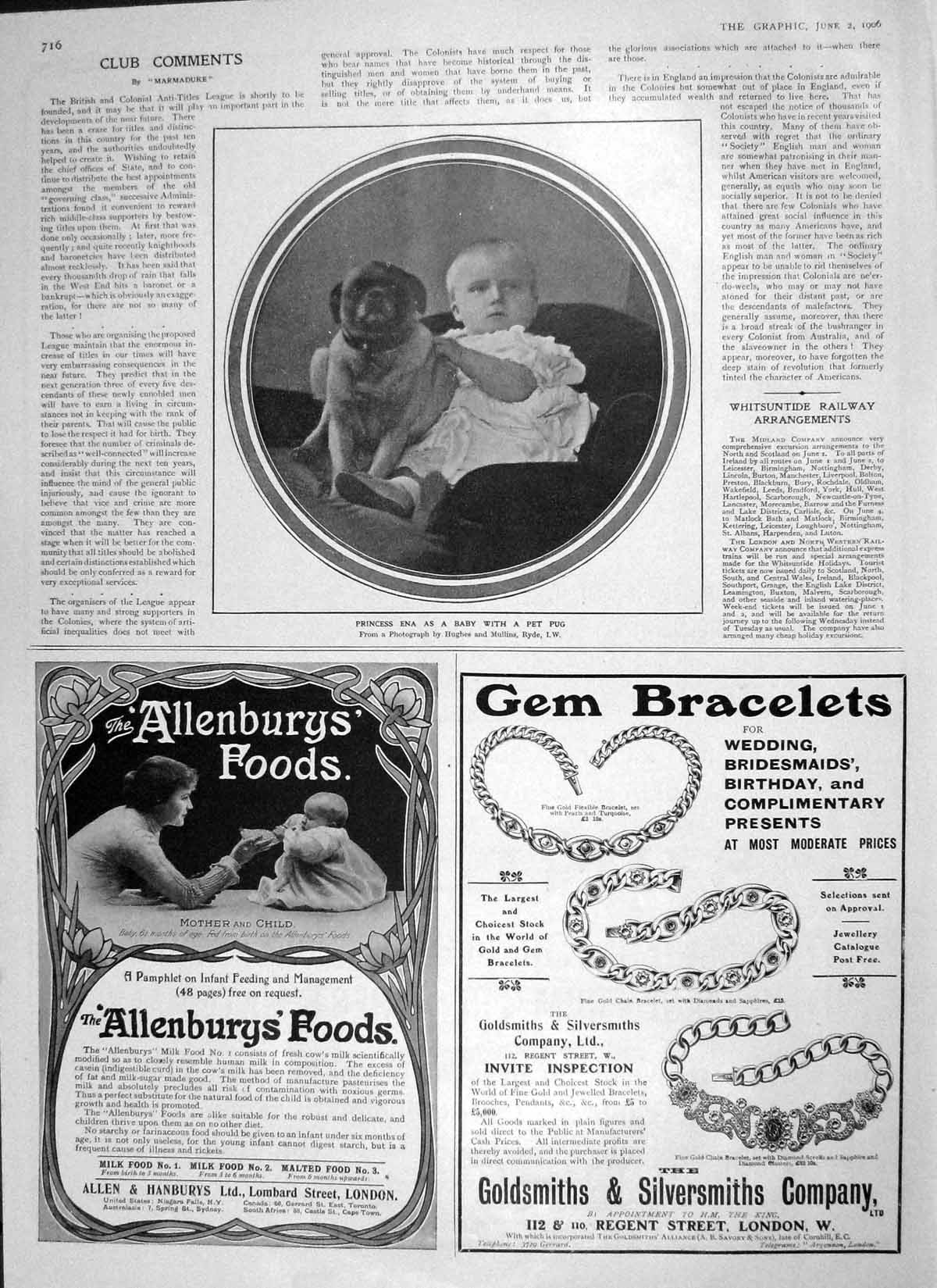 Old Antique Print 1906 Princess Ena Pug Dog Sunlight Soap Lever Allenbury 20th