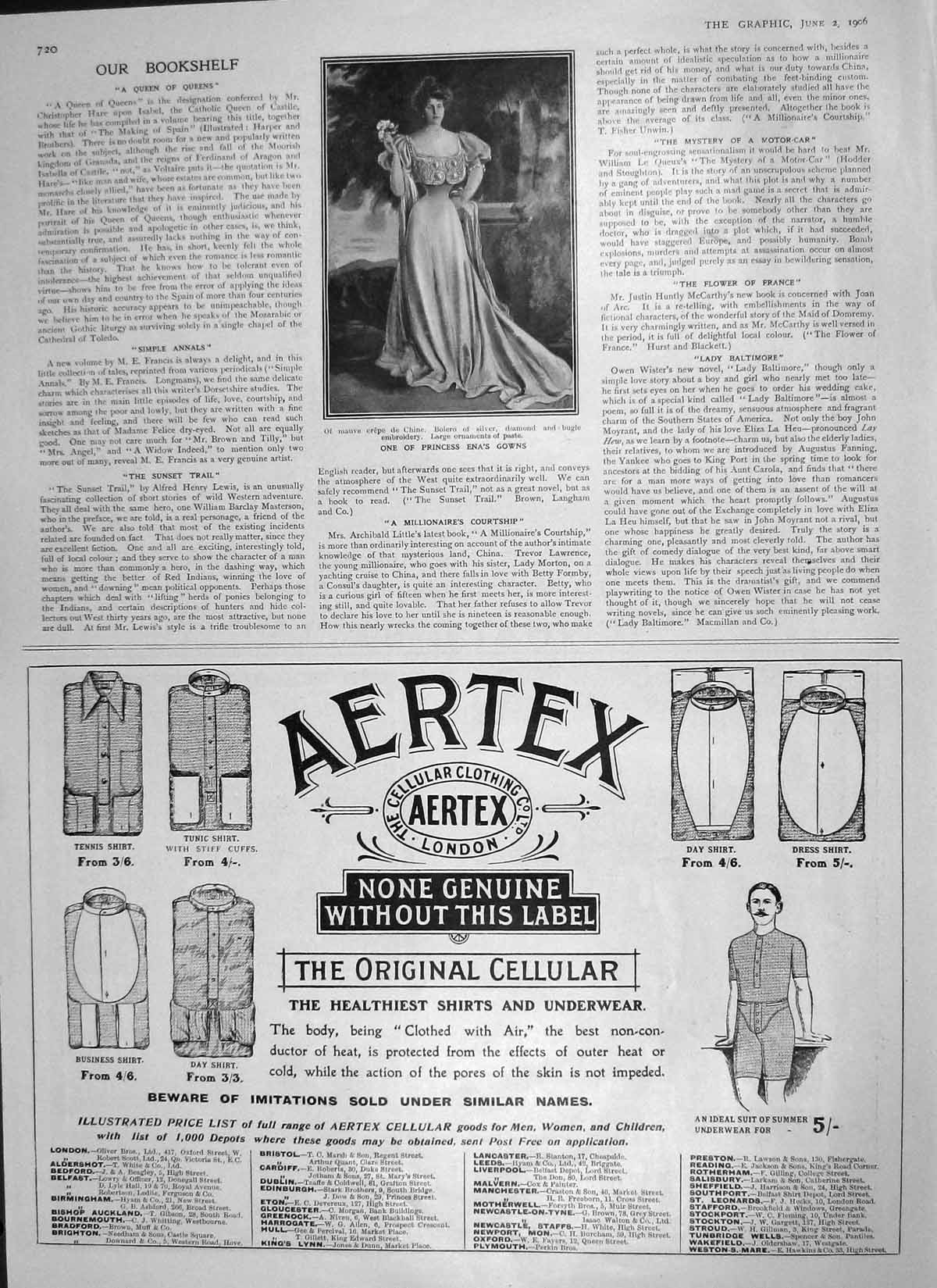 Original Old Antique Print 1906 Princess Ena Gown Bolero Aertex Clothing London