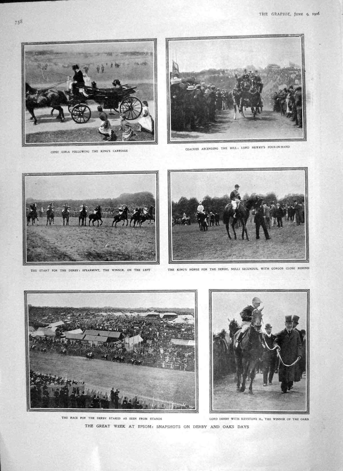 Original Old Antique Print 1906 Epsom Horse Race Derby Oaks Duke Russia Prince