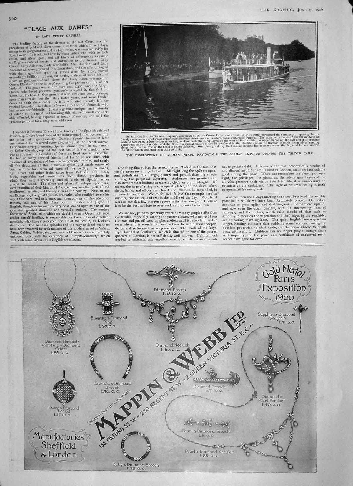 Old Antique Print 1906 German Emperor Teltow Canal Mappin Warings Gallery 20th