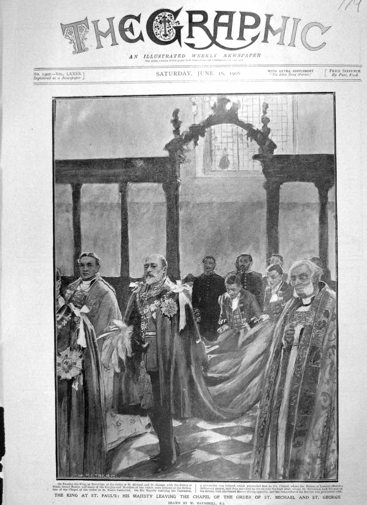 Old Antique Print 1906 King St. Paul'S Chapel Order Michael George Master 20th
