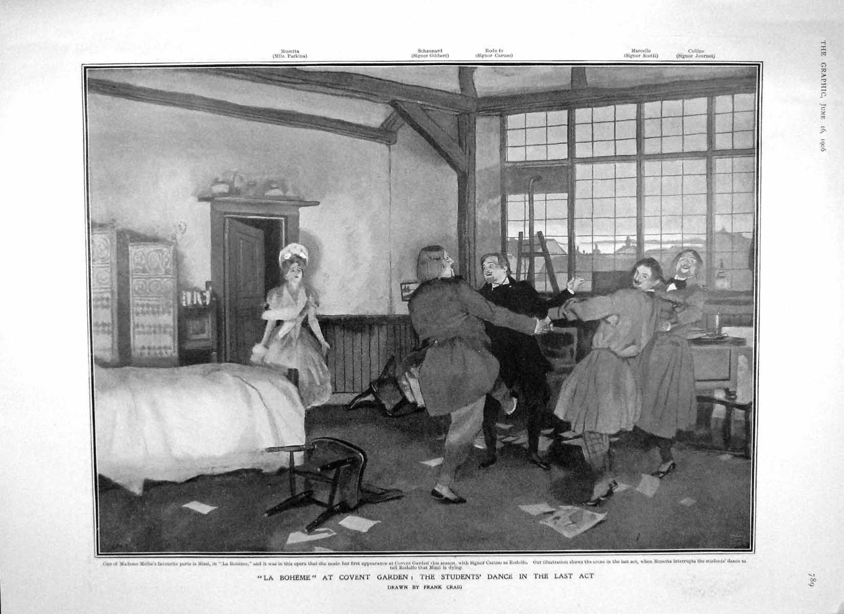 Old Antique Print 1906 Boheme Covent Garden Theatre Derby Horse Race Peel 20th