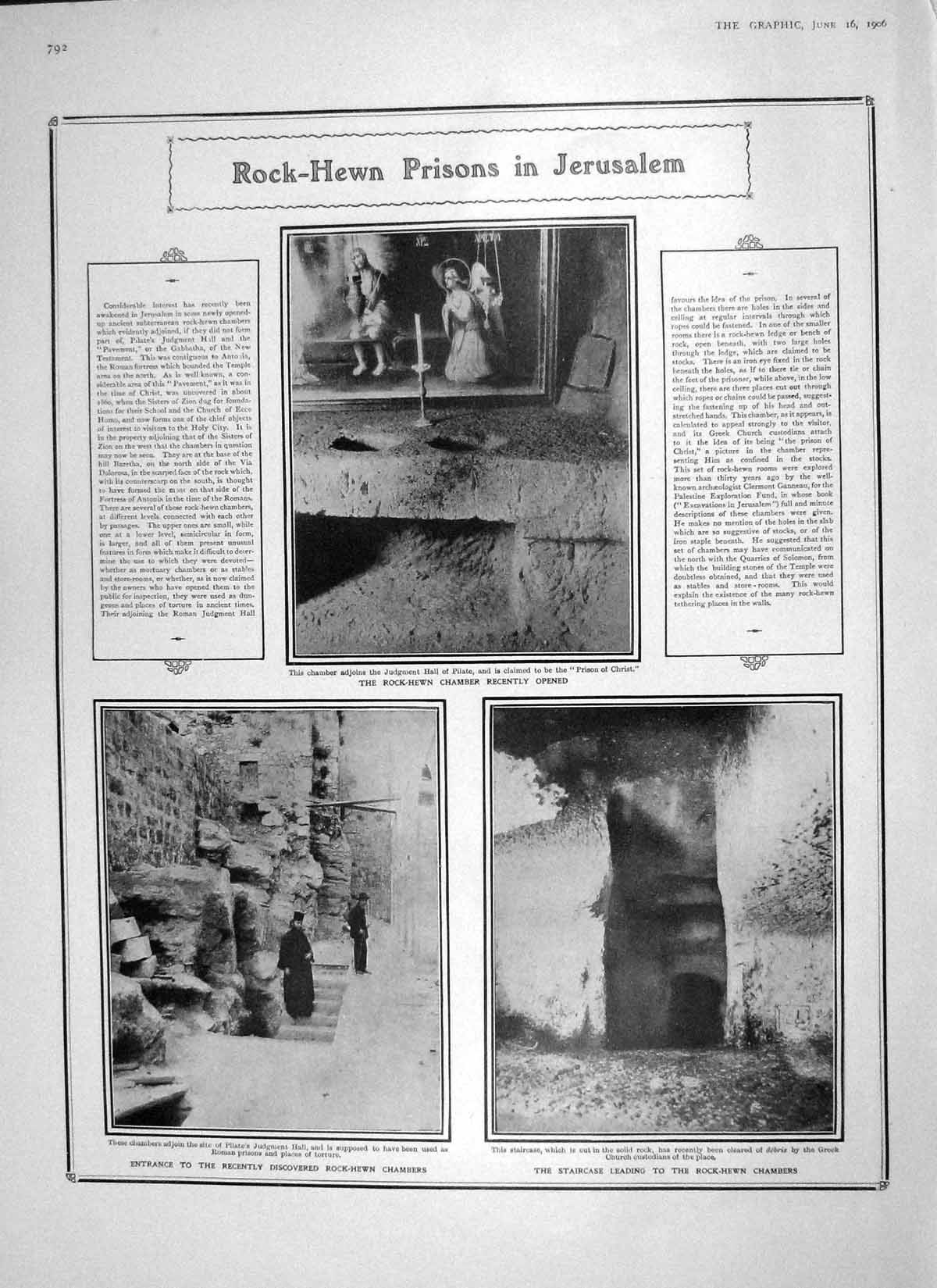 Old Antique Print 1906 Rock-Hewn Prison Chamber Jerusalem Kaiser Vienna 20th