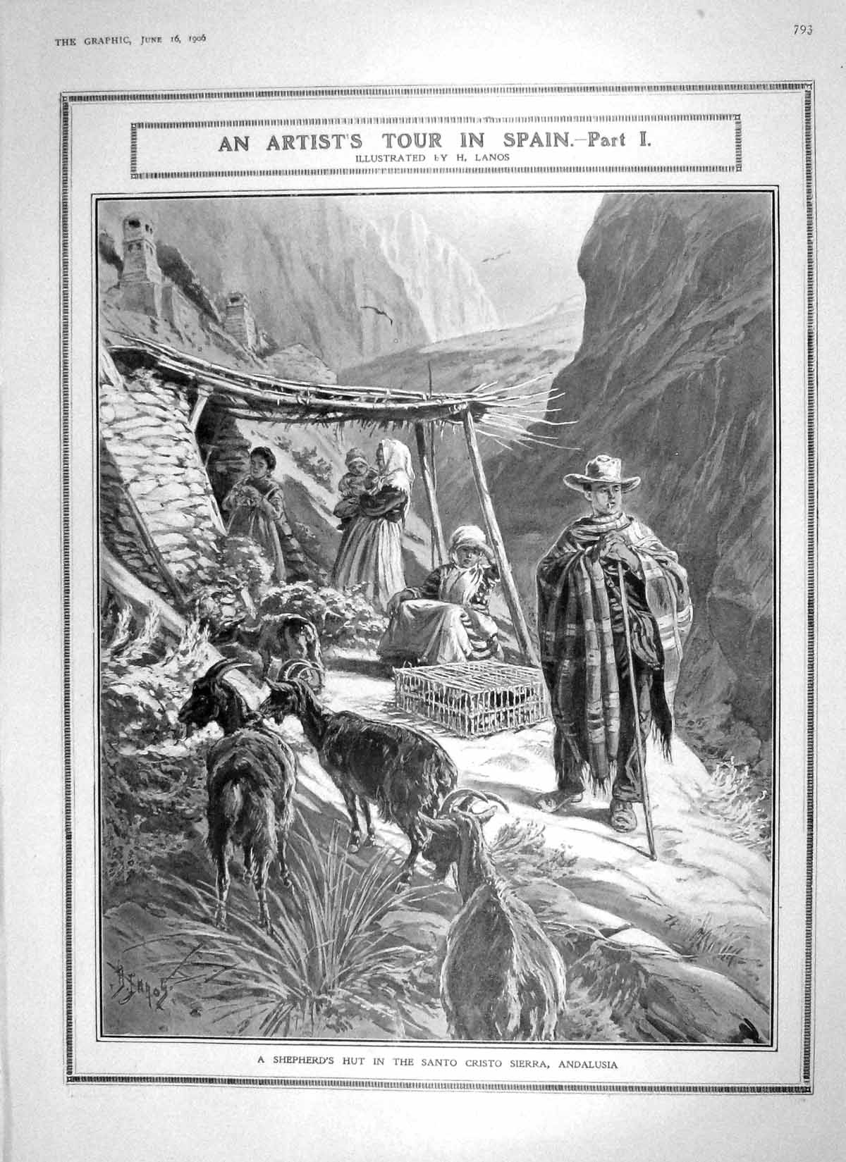 Old Antique Print 1906 Shepherd Hut Santo Cristo Andalusia Sierra Nevada 20th