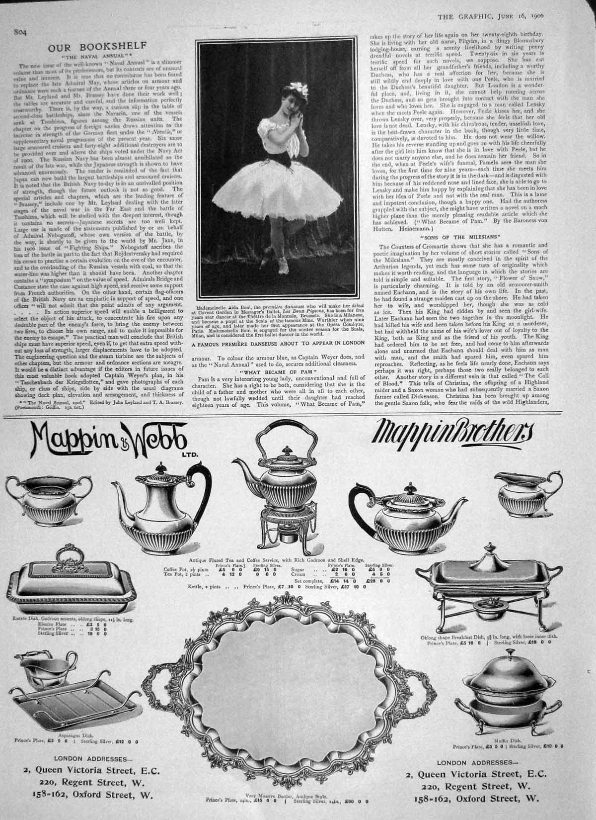 Old Antique Print 1906 Mademoiselle Aida Boni Ballet Mappin Webb London 20th