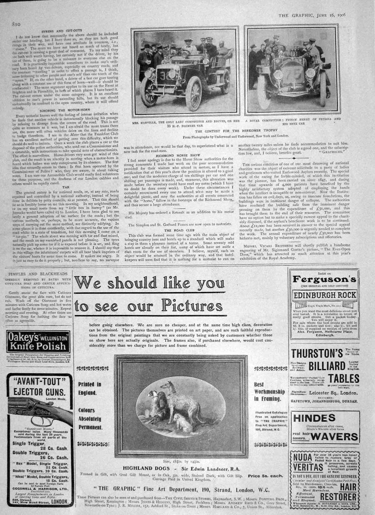 Original Old Antique Print 1906 Herkomer Trophy Motor Car Manville Prince 20th