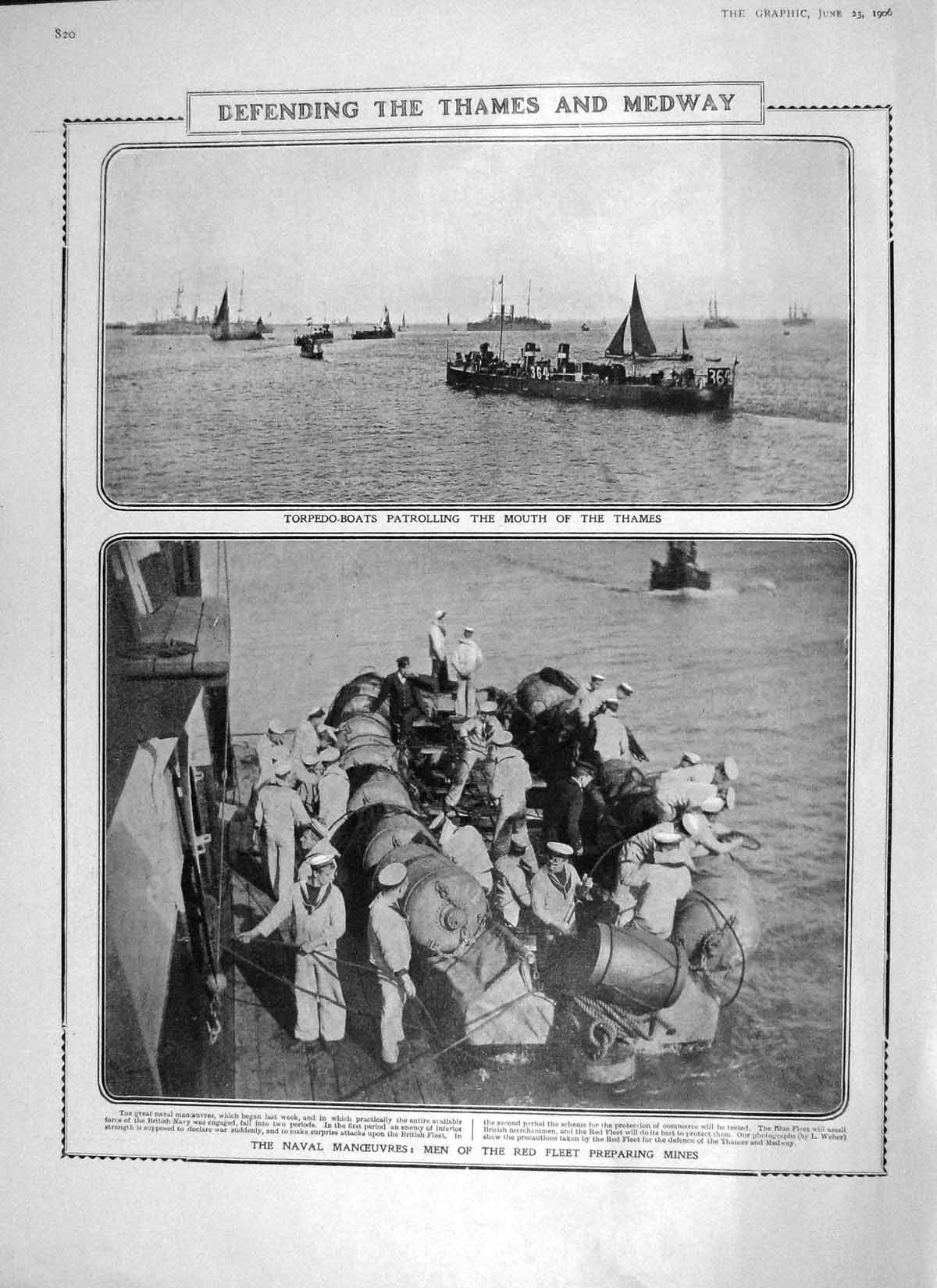 Old Antique Print 1906 Torpedo Boats Thames Greenwich Observatory Transit 20th