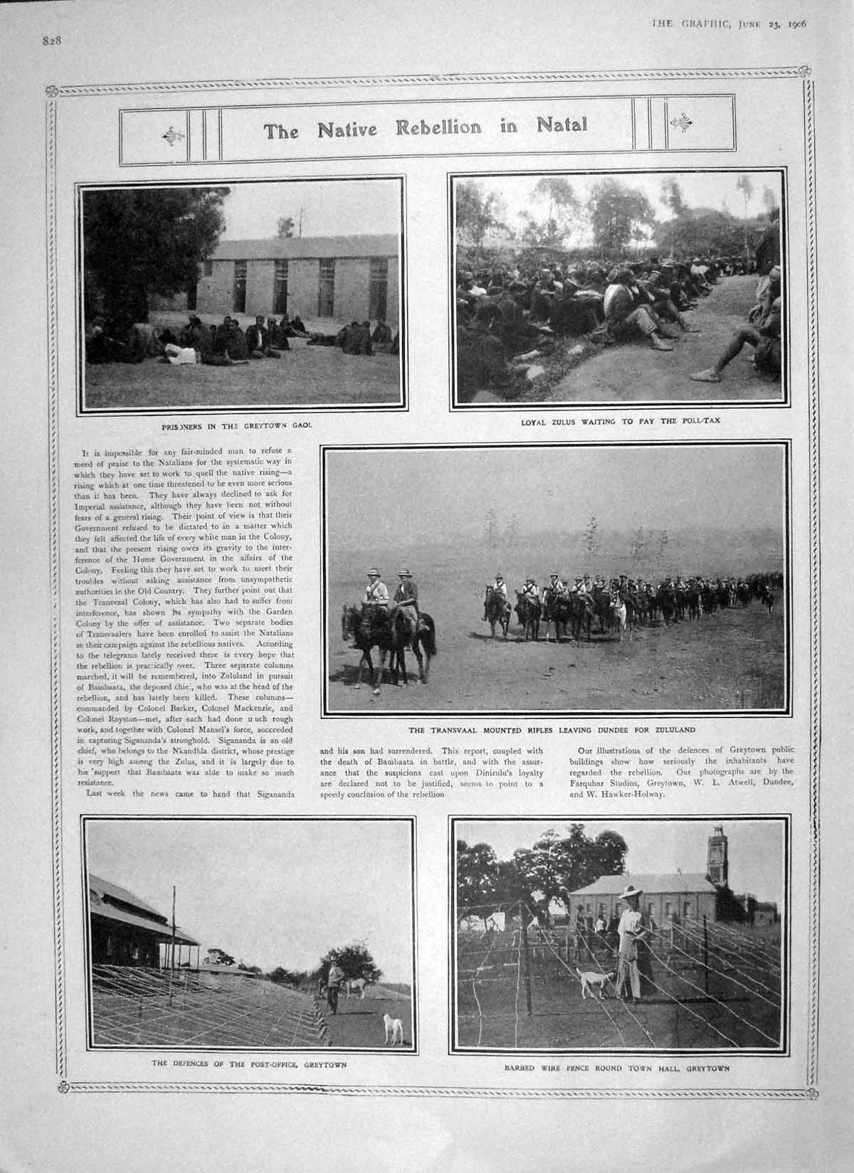 Original Old Antique Print 1906 Rebellion Natal Greytown Transvaal Stuart 20th