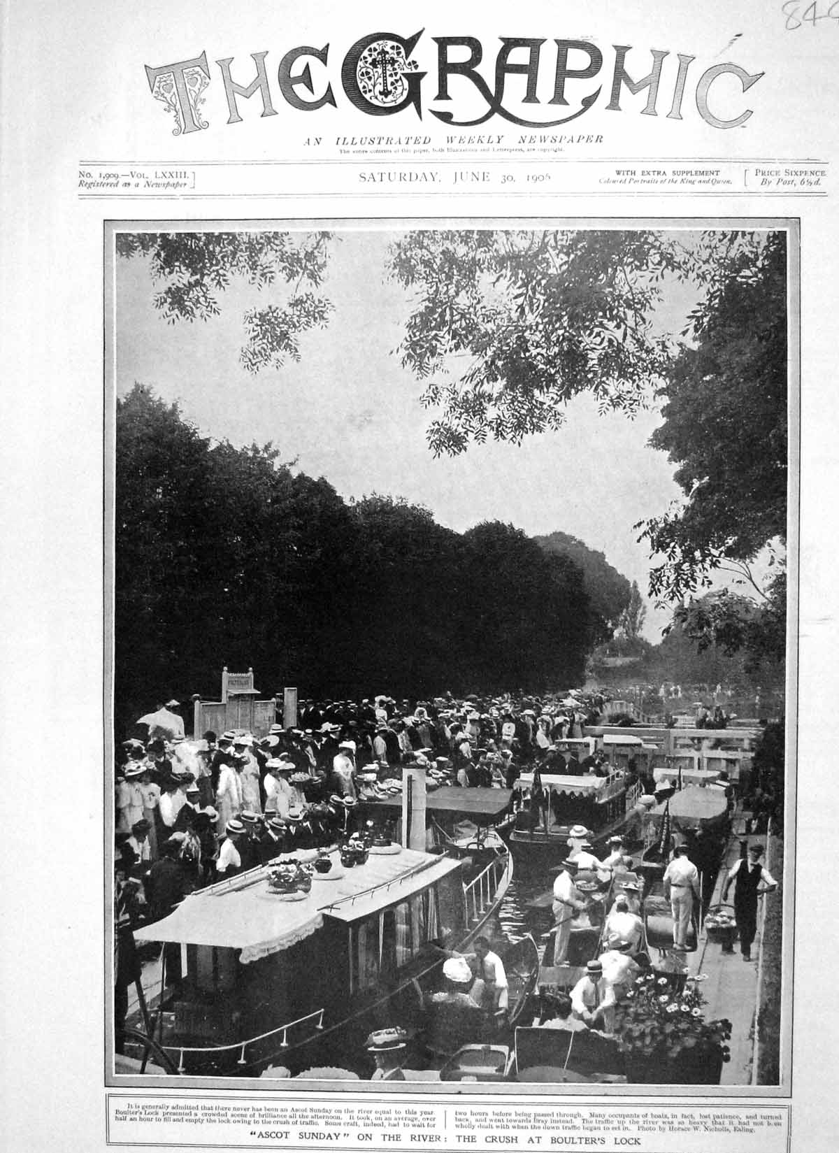 Old Antique Print 1906 Ascot Sunday River Boats Boulter'S Lock Photograph 20th