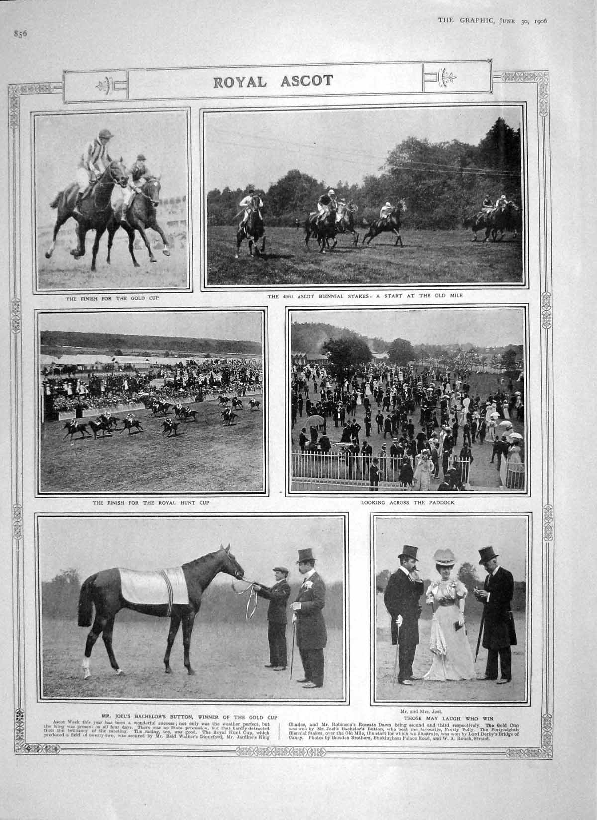 Original Old Antique Print 1906 Royal Ascot GCup Horse Race Button Ballet Ship
