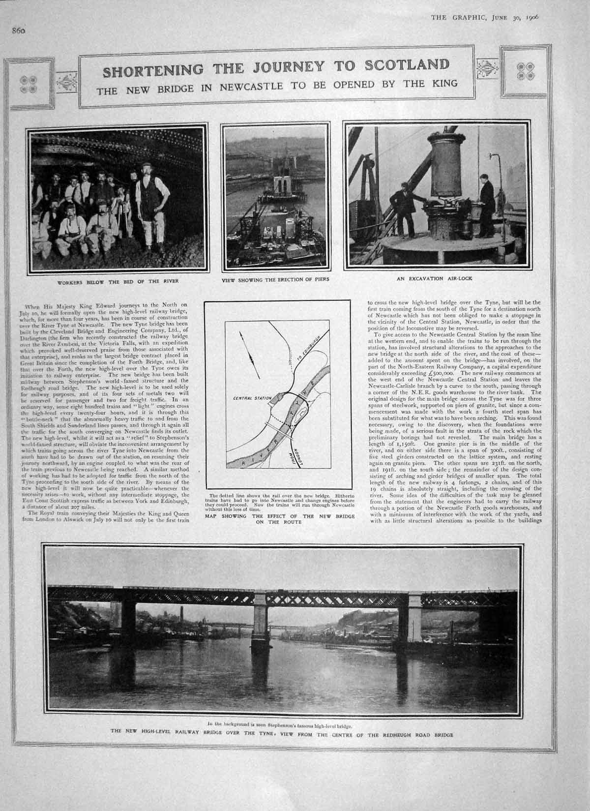 Original Old Antique Print 1906 Railway Bridge Newcastle Redheugh Wellman Pole