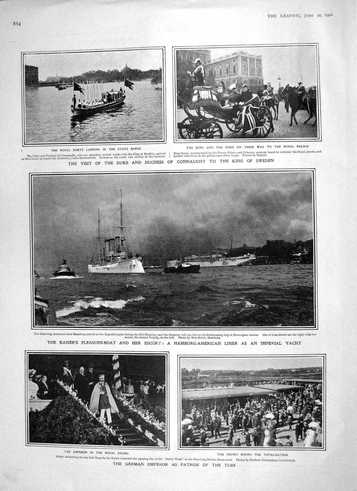 Old Antique Print 1906 Duke Connaught King Sweden Kaiser Boat Grenadiers 20th