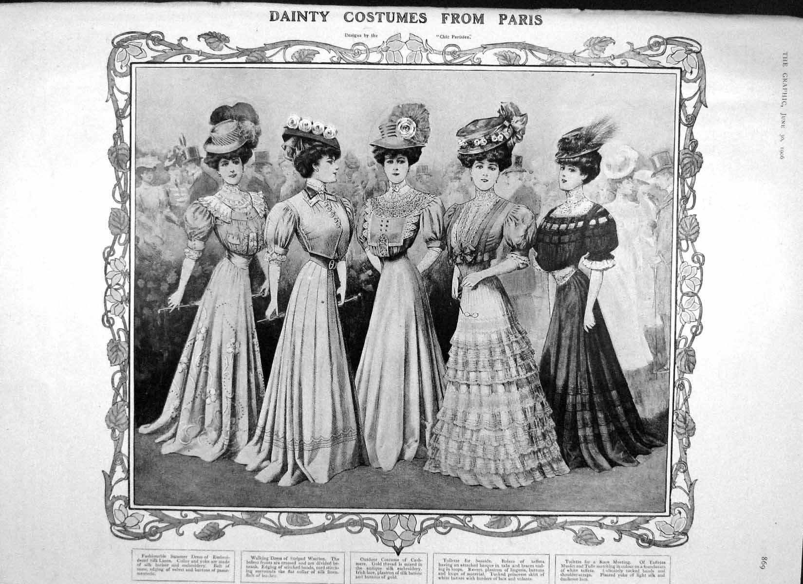 Original Old Antique Print 1906 Ladies Fashion Costumes Paris Queen Maud Mappin