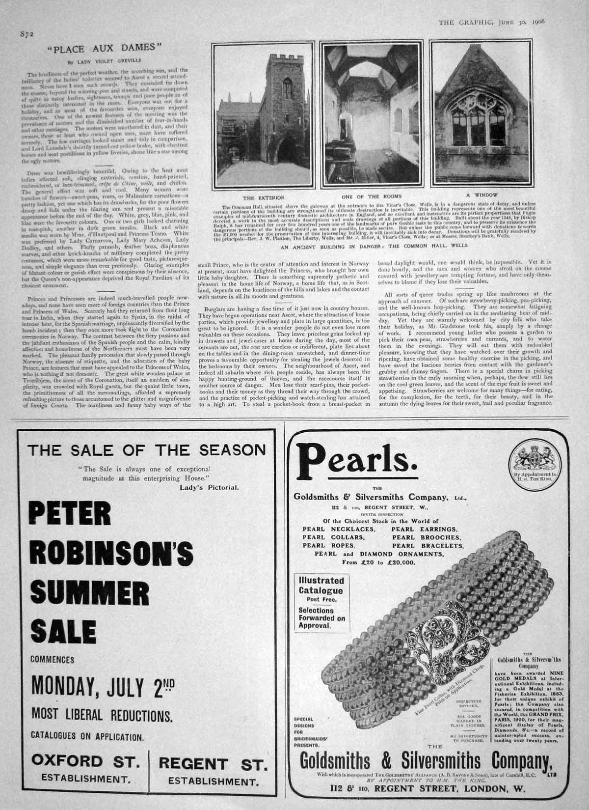 Old Antique Print 1906 Building Common Hall Wells Pearls Robinson Oxford 20th