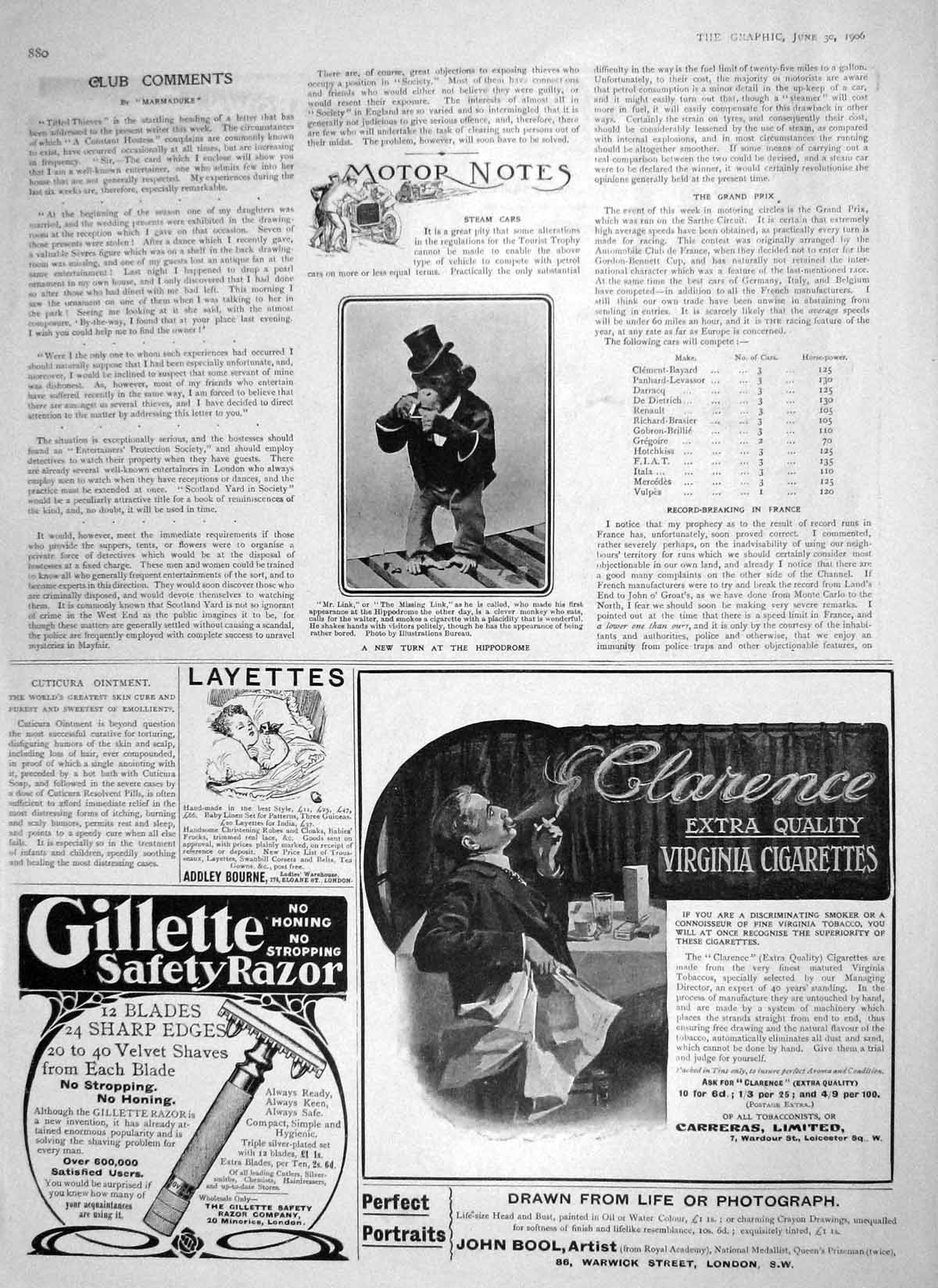 Original Old Antique Print 1906 Mr Link Monkey Hippodrome Virginia Cigarettes