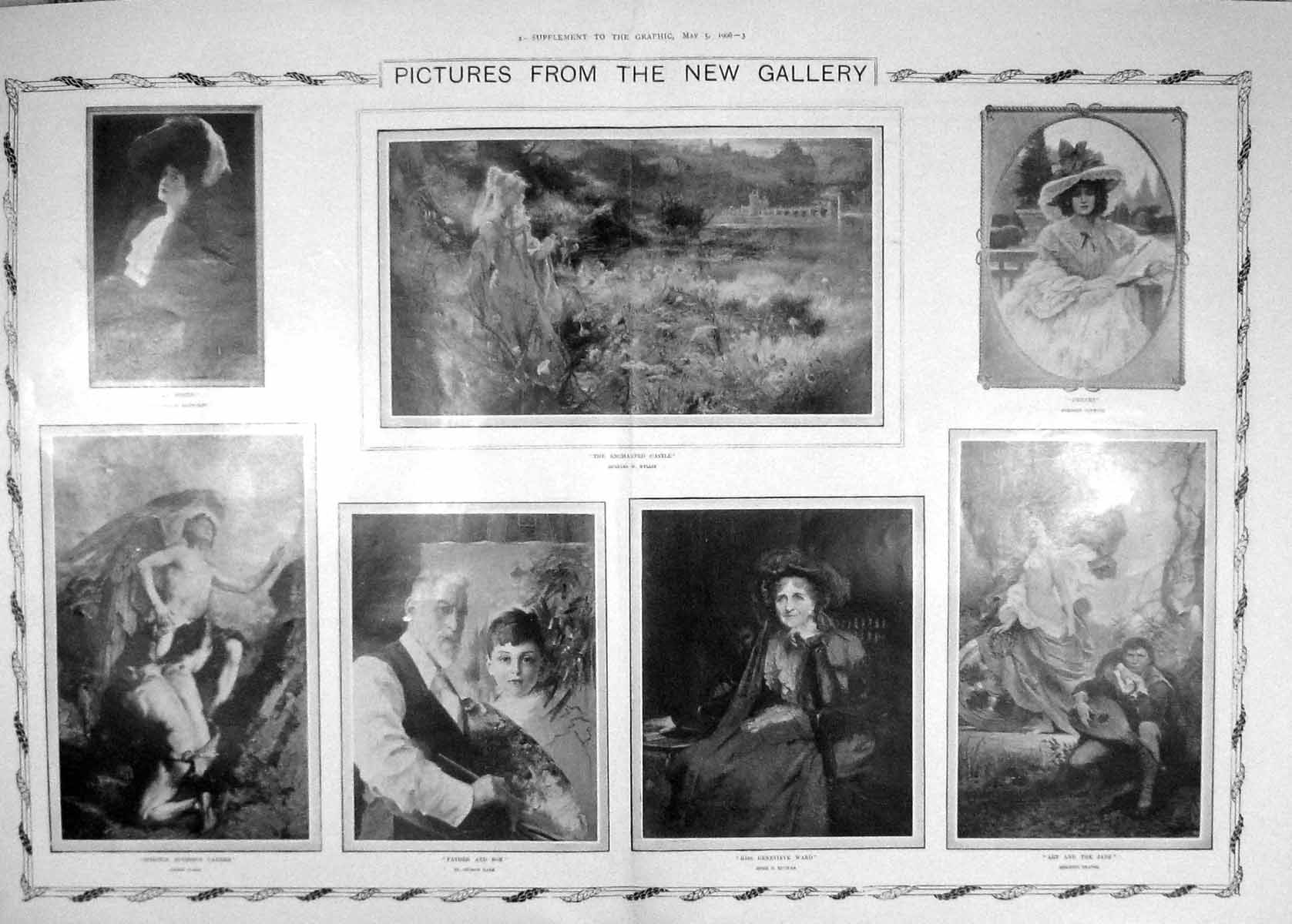 Original Old Antique Print 1906 Enchanted Castle Genevieve Ward Art Gallery