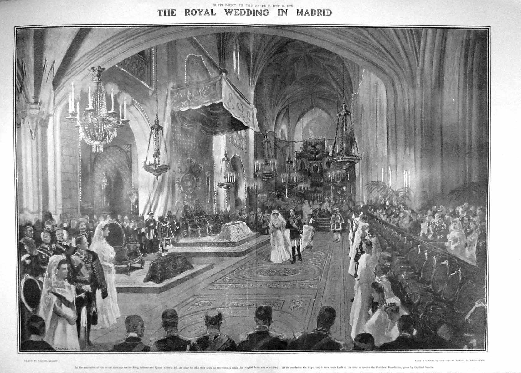 Old Antique Print 1906 Church San Geronimo King Alfonso Wedding Sancha 20th