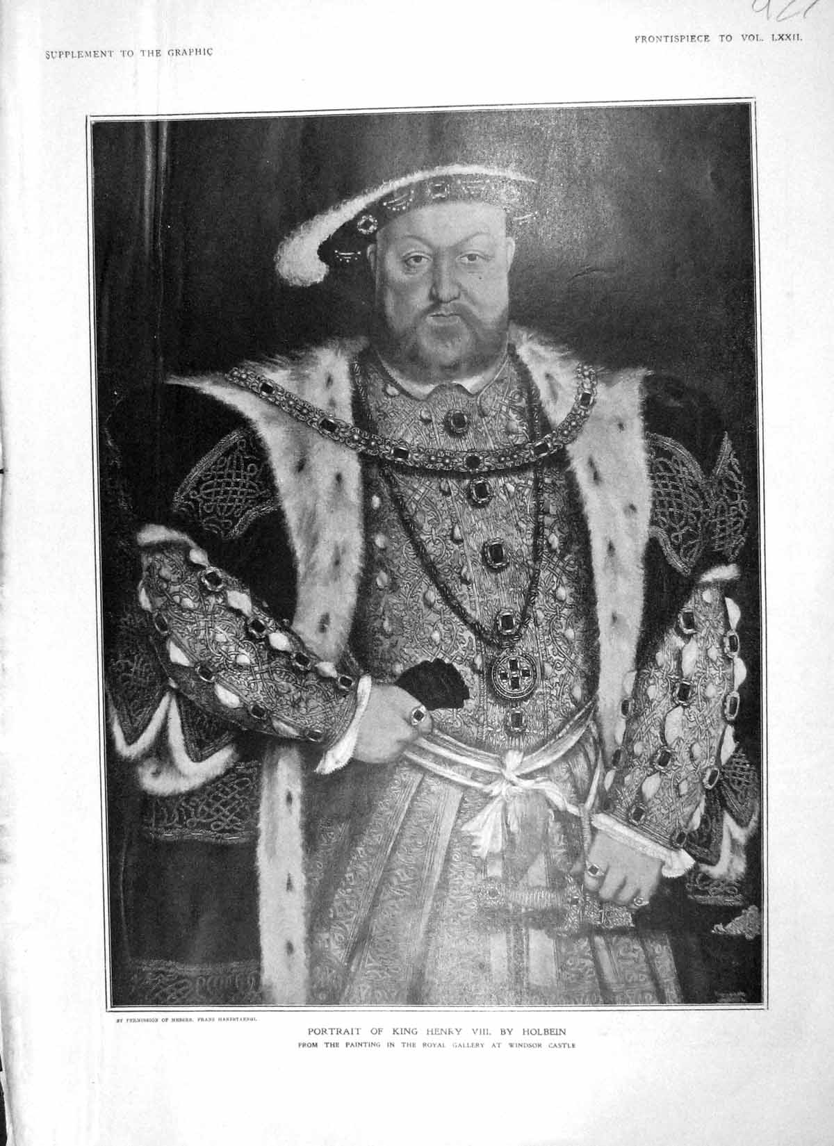 Original Old Antique Print 1906 Portrait King Henry Viii Holbein Windsor Castle