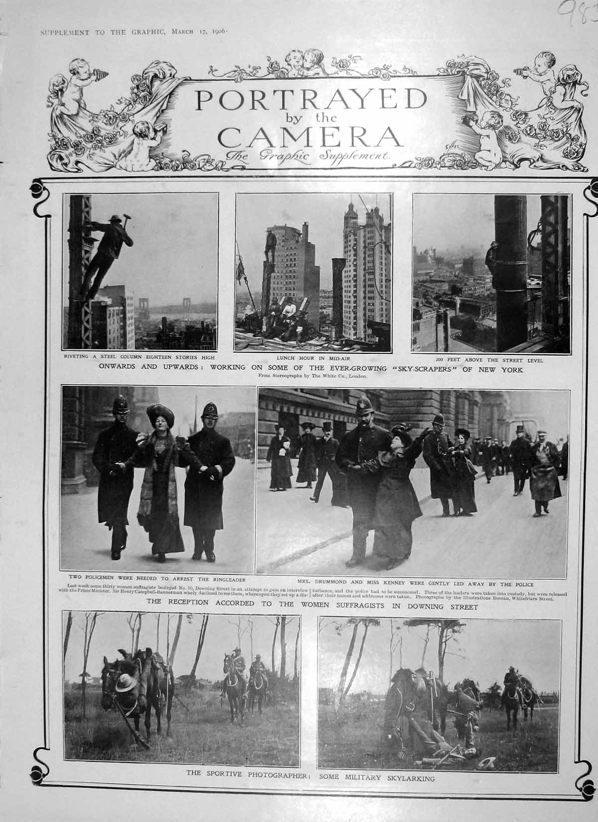 Old Antique Print 1906 Suffragists Downing New York Palace Biarritz Guns 20th