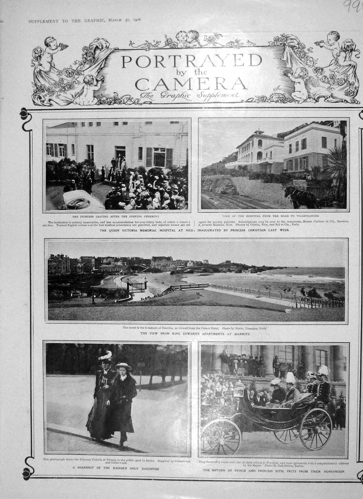 Old Antique Print 1906 Queen Victoria Hospital Biarritz Ship Bombay Coal 20th