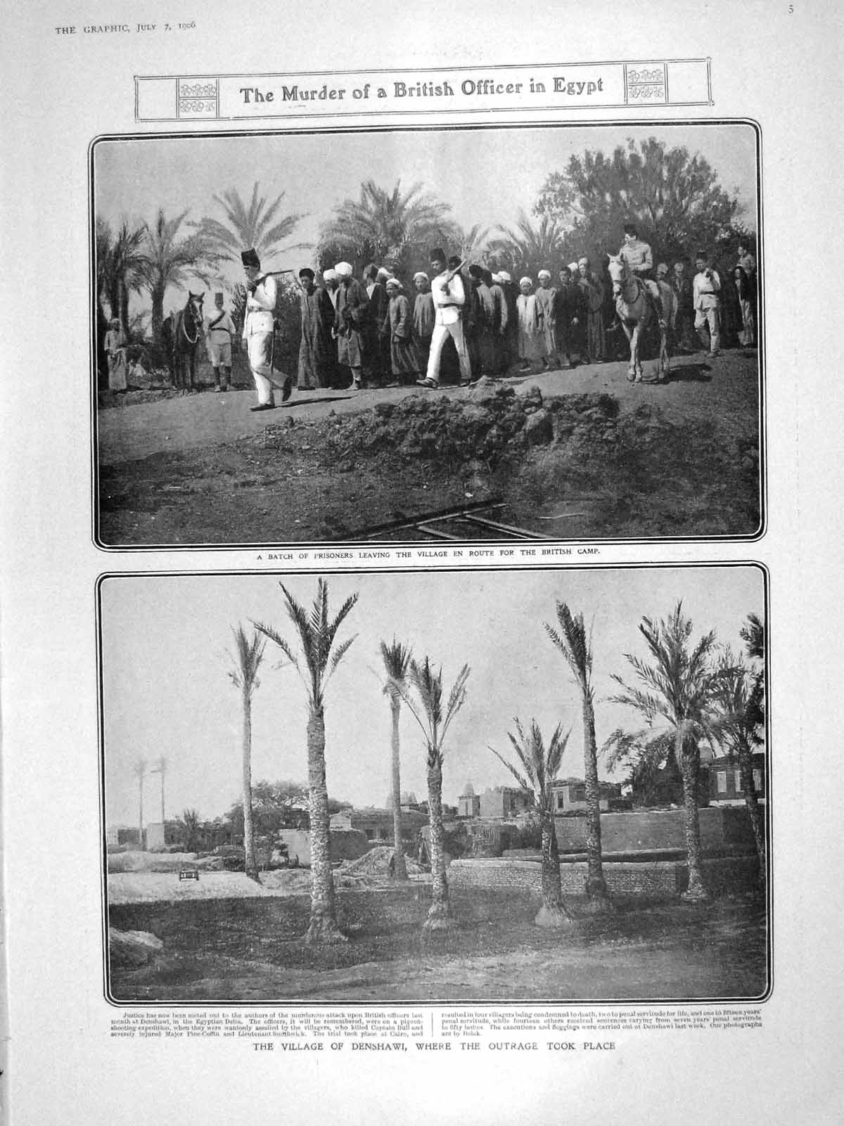 Original Old Antique Print 1906 Denshawi Murder Officer Egypt Alnwick Armstrong