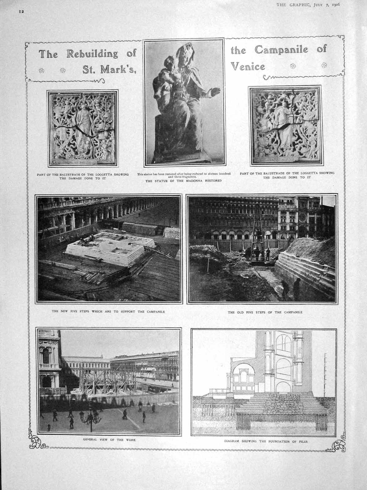 Old Antique Print 1906 St. Marks Statue Madonna Campanile Aldershot Army 20th