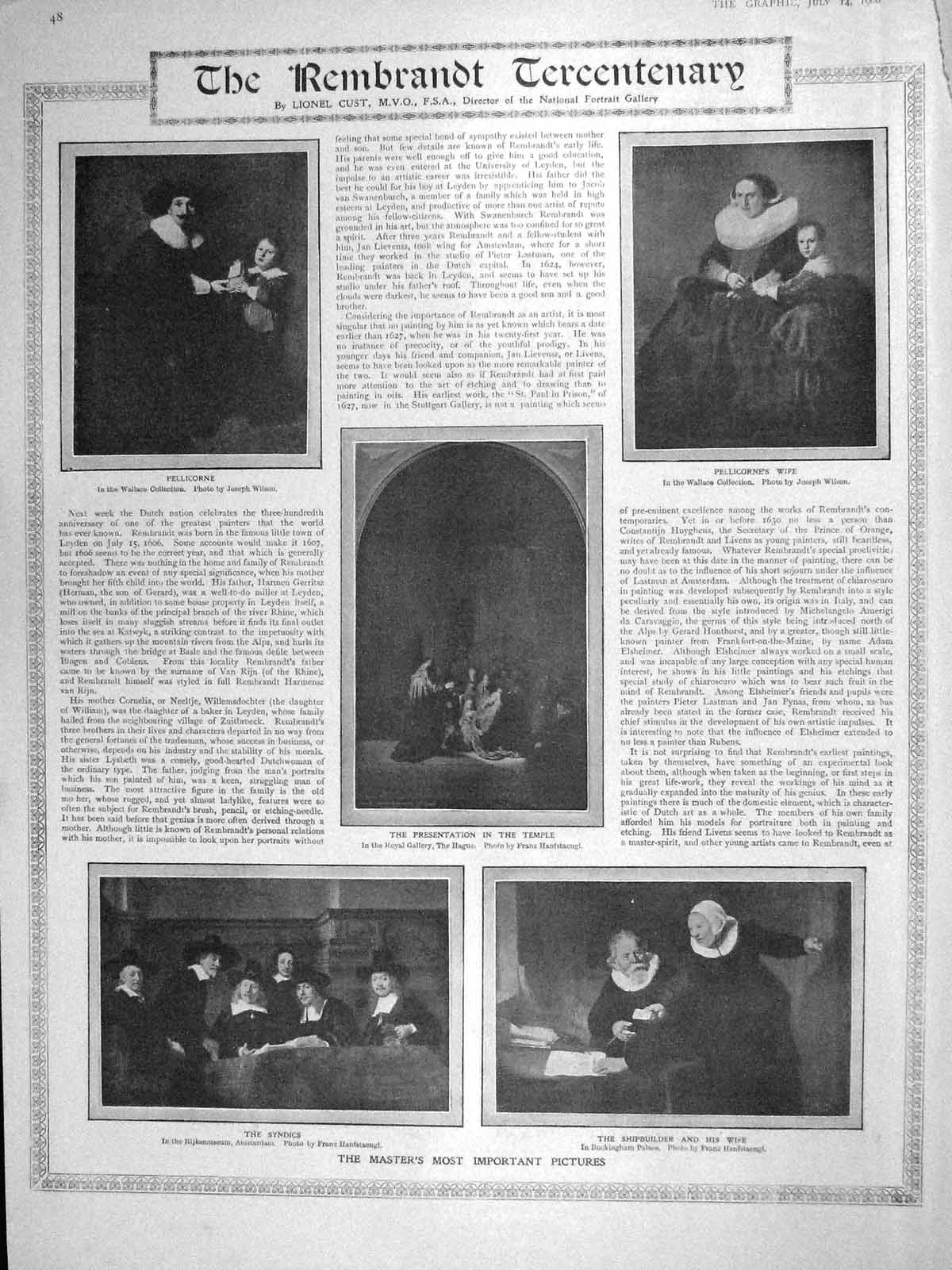 Old Antique Print 1906 Rembrandt Art Pellicorne Syndics Eurgomaster Tulp 20th