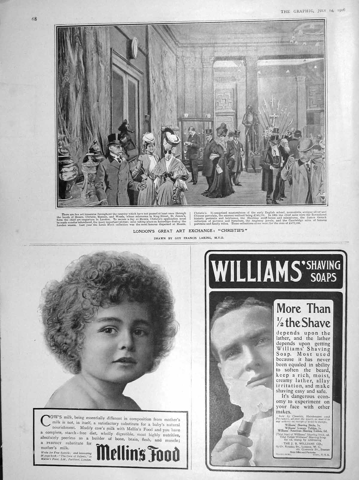 Original Old Antique Print 1906 London Art Christie Manson Auction Sale Mellins