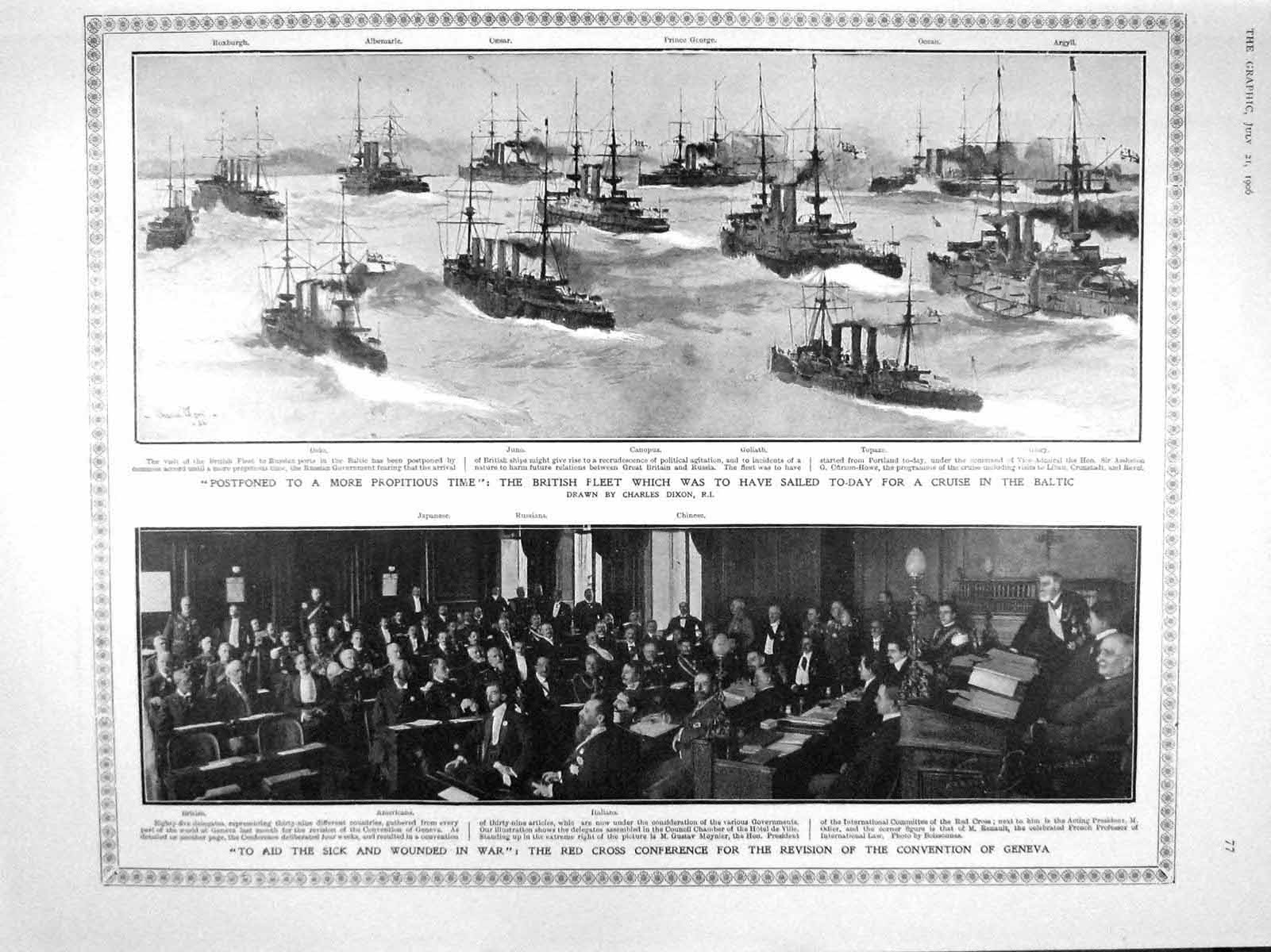 Old Antique Print 1906 Ships Goliath Juno Glory Dido Geneva Haldane Dilke 20th