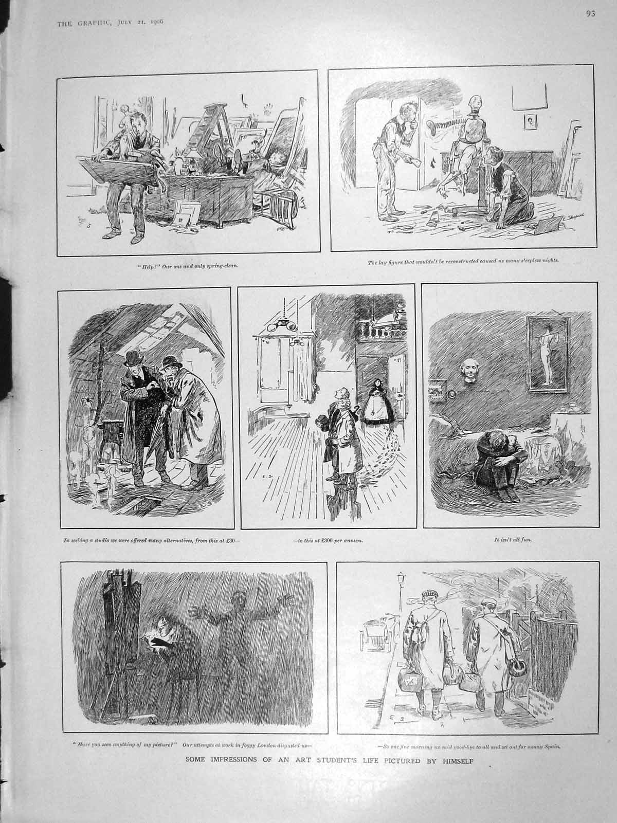 Old Antique Print 1906 Art Student Life Pictures Channel Swimmer Wollfe 20th