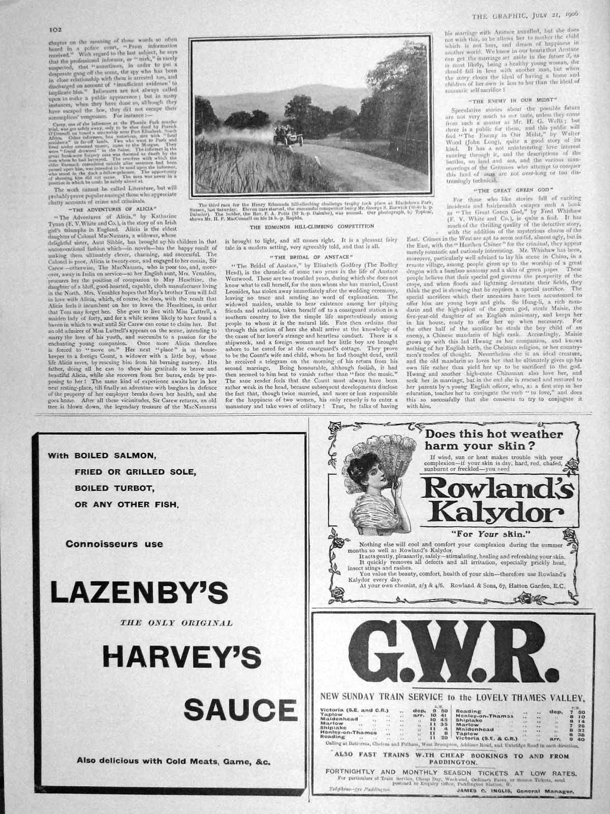 Original Old Antique Print 1906 Edmunds Hill Climbing Motor Car Sport Lazenby