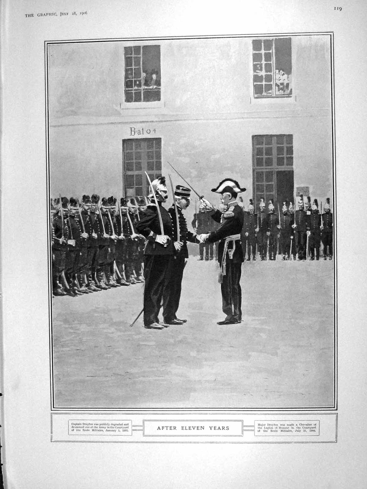 Old Antique Print 1906 Captain Dreyfuss Ecole Militaire Major Chevalier 20th