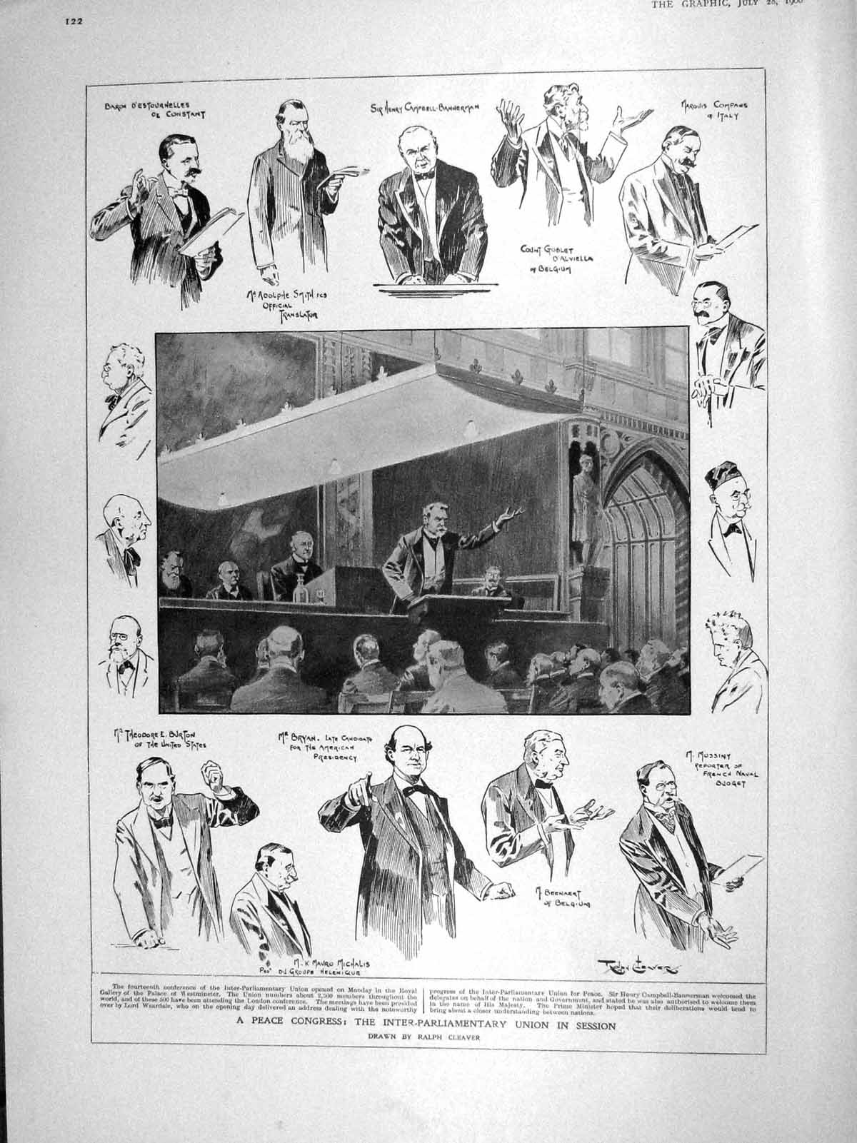 Old Antique Print 1906 Peace Congress Bryan Burton Compans Mussiny Union 20th