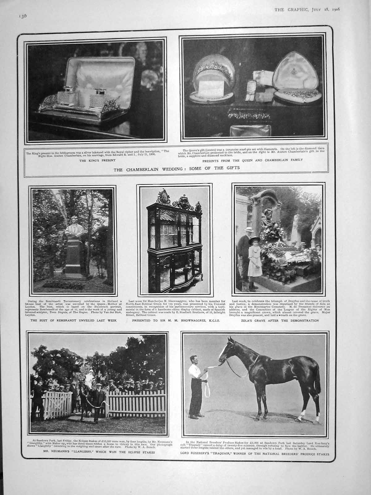 Old Antique Print 1906 Chamberlain Roseberry Horse Neumann'S Lady Curzon 20th