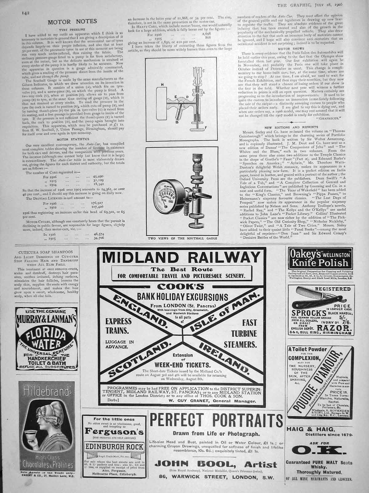 Original Old Antique Print 1906 Southall Gauge Motor Car Tyre Pressure Railway