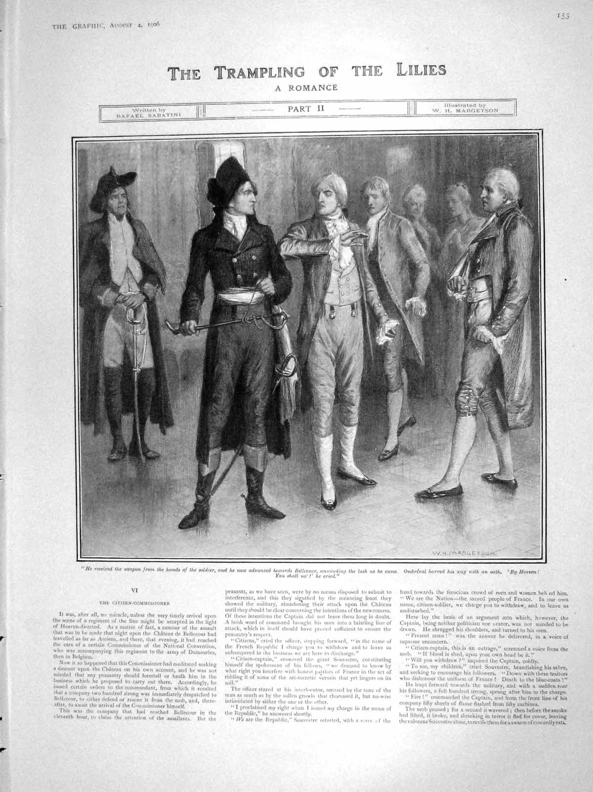 Original Old Antique Print 1906 Illustration Story Trampling Lilies Men Swords