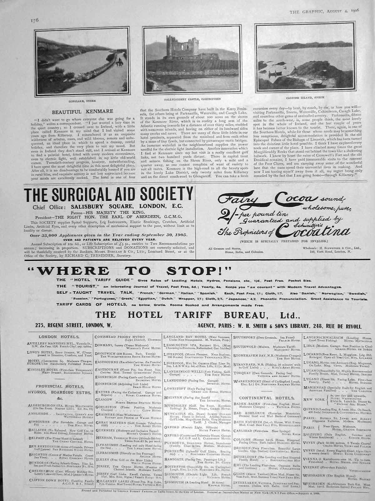 Original Old Antique Print 1906 Longlake Sneem Ballycarbery Castle Cahirciveen
