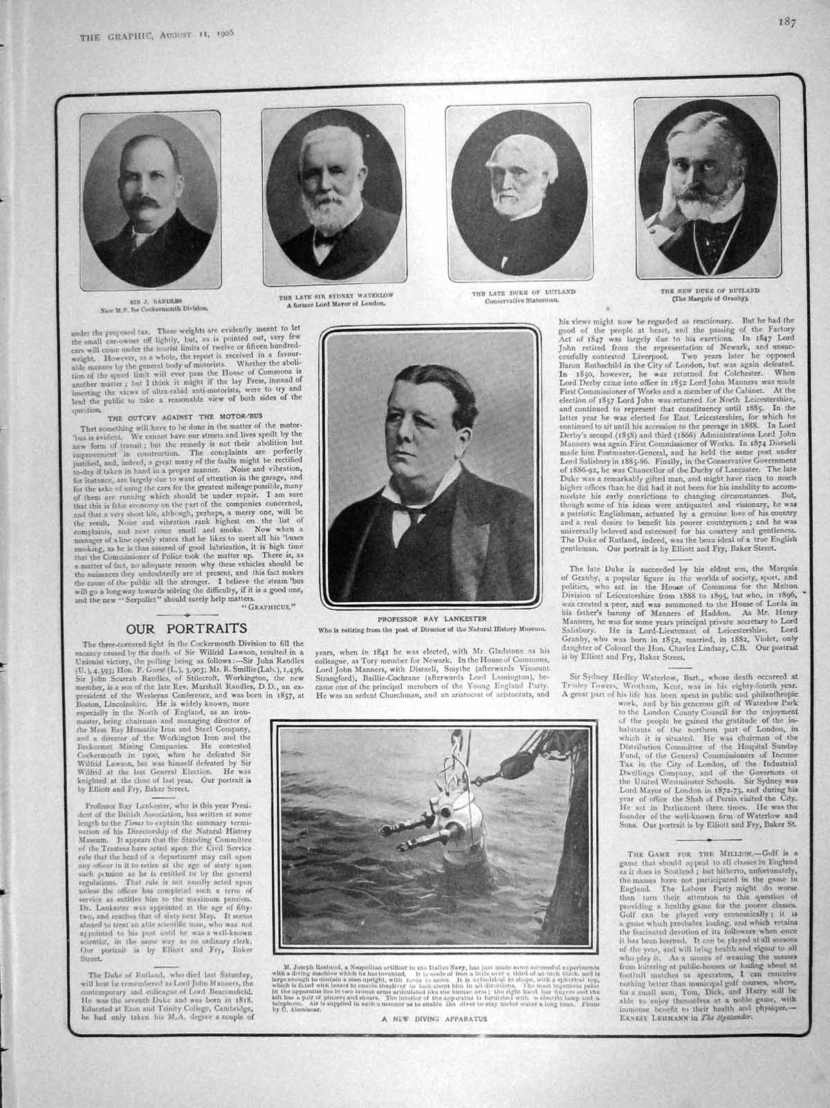 Original Old Antique Print 1906 Randles Waterlow Duke Rutland Granby Lankester
