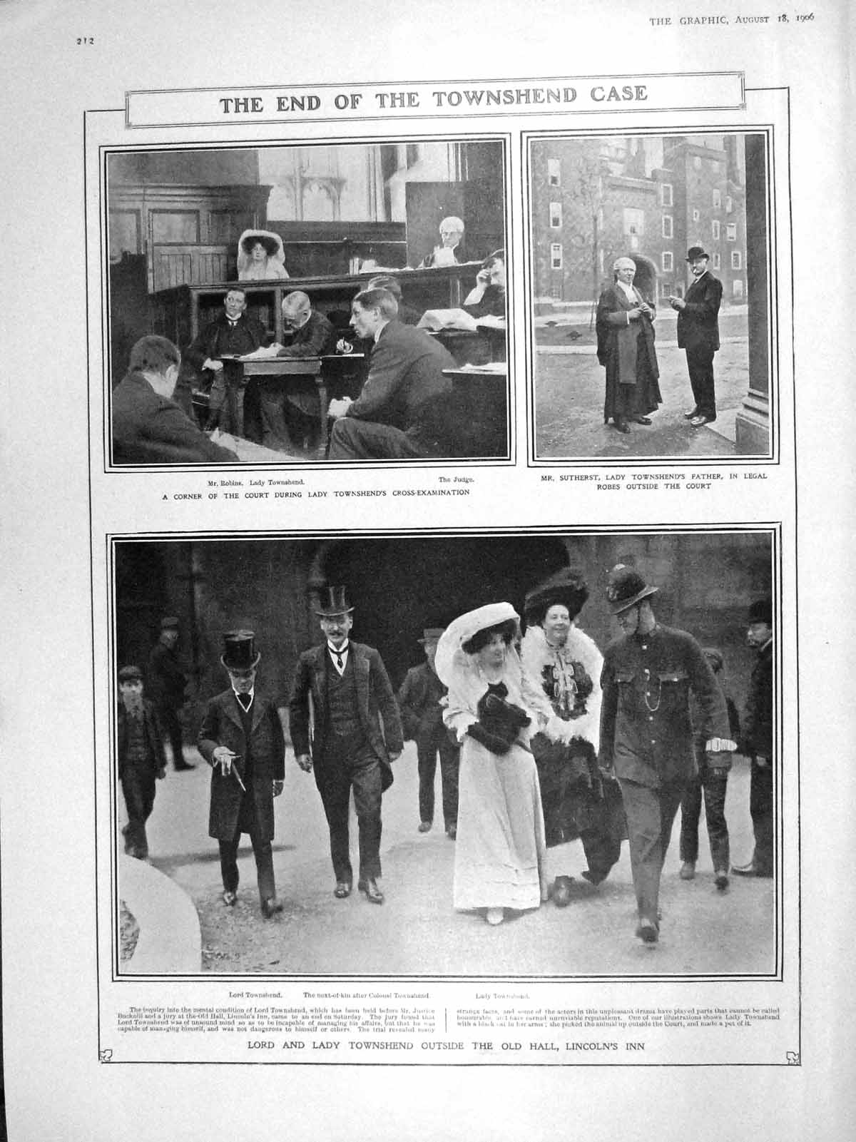 Old Antique Print 1906 Townshend Lincoln'S Inn Robins Court Case Sutherst 20th
