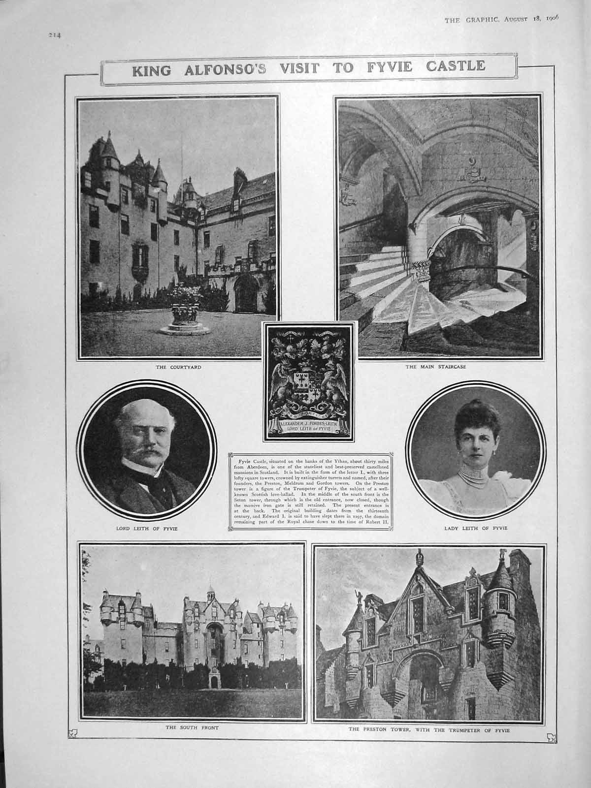 Original Old Antique Print 1906 King Alfonso Fyvie Castle Regatta Cowes Nyria