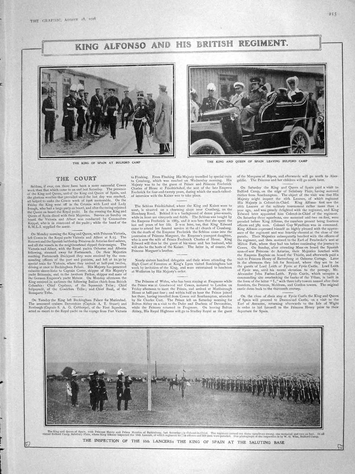 Original Old Antique Print 1906 King Alfonso Bulford Lancers Russia Helsingfors