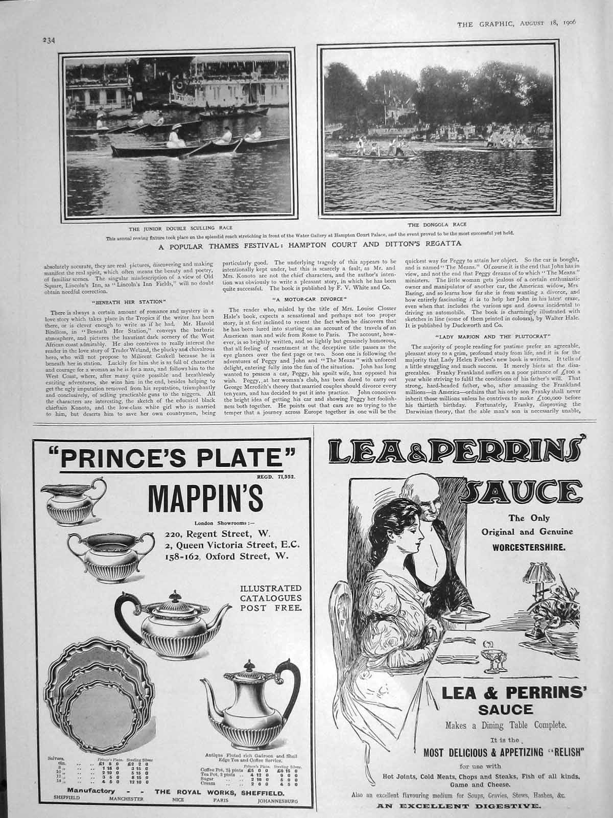 Old Antique Print 1906 Thames Festival Hampton Court Ditton Regatta Boats 20th